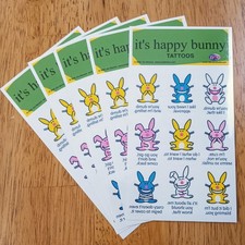 Happy Bunny Temporary Tattoos 5 Sheets Of 9 Tattoos