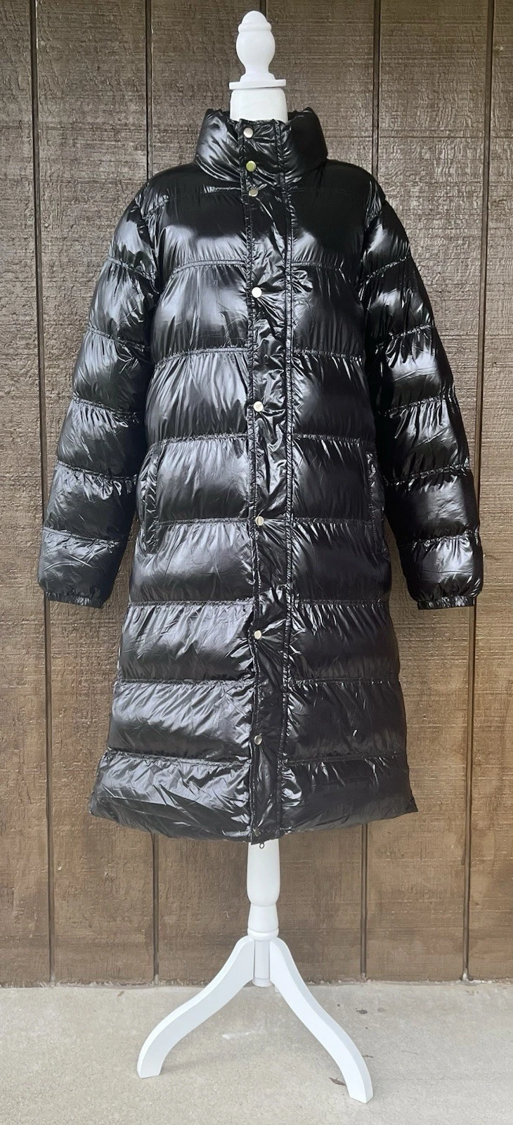 PrettyLittleThing Shiny Black Maxi Puffer Coat Women’s US 12 Long Winter