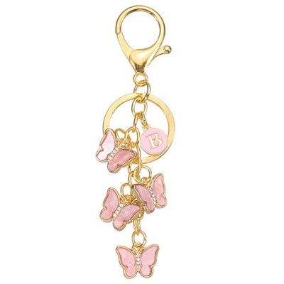 Butterfly Initial Letter Key, Alphabet Charm B Pink Metal for Bag
