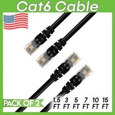 2 x Cat 6 Patch Cord Black Cat6 Cable Ethernet RJ45 Connectors Internet Wire