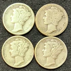 4 MERCURY DIMES = 90% SILVER = 1916, 1929, 1937, 1945