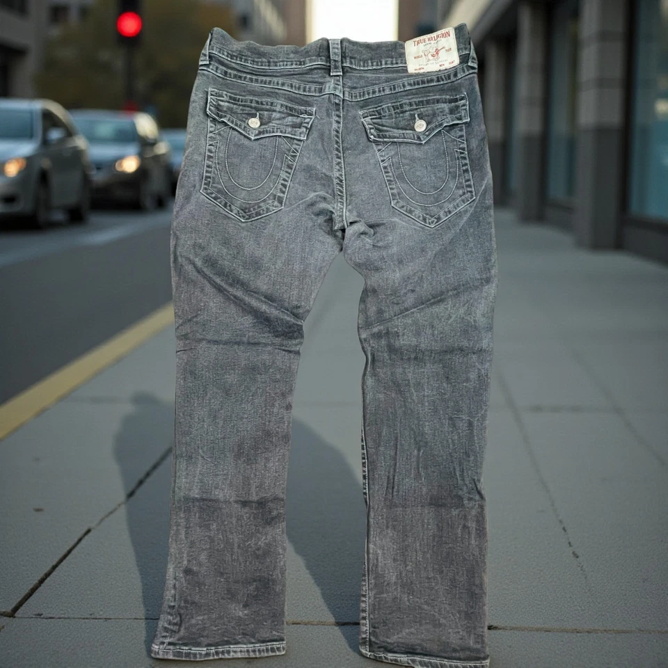 Pantalones de mezclilla True Religion Ricky para hombre 38x32 negros pierna recta etiqueta blanca bolsillos con solapa Foto 4 de 4