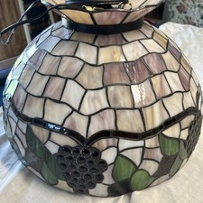 Tiffany Style Hanging Lamp With Stain Glass Grape Leaf Design