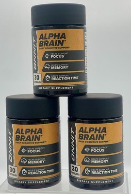 Lot of 3 Onnit Alpha Brain 30 Capsules Memory & Focus Supplement EXP 03/27