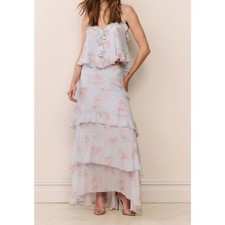 LoveShackFancy Soleia Floral Chiffon Maxi Skirt and Tal Tank Top Set Blue Roan