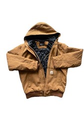 Carhartt J130 Brown Hooded Duck Work Jacket XL Quilted Lined USA Made Utility