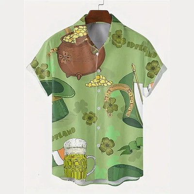 Iconic Irish Motif Hawaiian Shirt St Patrick's Day Lucky Festive Top