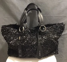 Falor Firenze Black Hand Woven Soft Italian Leather Tote HandBag Made In Italy