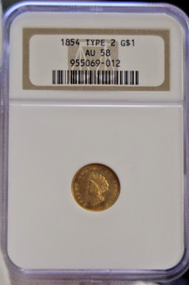 1854 US $1 Gold Piece Type 2 NGC AU58
