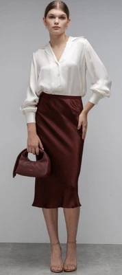 ANINE BING Ivory White Mylah silk blouse size XS button wide collar puff sleeve