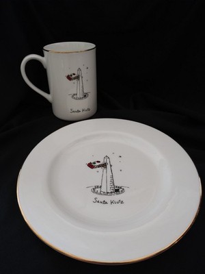 Merry Masterpieces 1999 Santa Klutz Porcelain Mug and Salad Plate