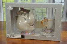 Disney Mrs Potts Tea Pot with Chip Tea Cup & Saucer Beauty and the Beast NEW