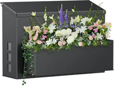 Wall Mount Mailbox with Planter, Large Capacity Rust-Proof Steel Post Box, Black