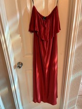 Forever 21 Long Dress Strapless Sexy Copper Red Rayon Ruffle size Small NWT