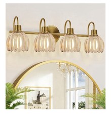 4-light Bathroom Light Fixture | Brushed Gold, Tulip Amber | Brand New