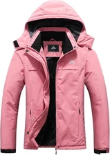 MOERDENG Women's Ski Jacket Warm Winter Coat Hooded Snowboarding Small, Pink 