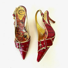Just Cavalli Red Croc-Embossed Leather Slingback Pointed Toe Heels EU 38