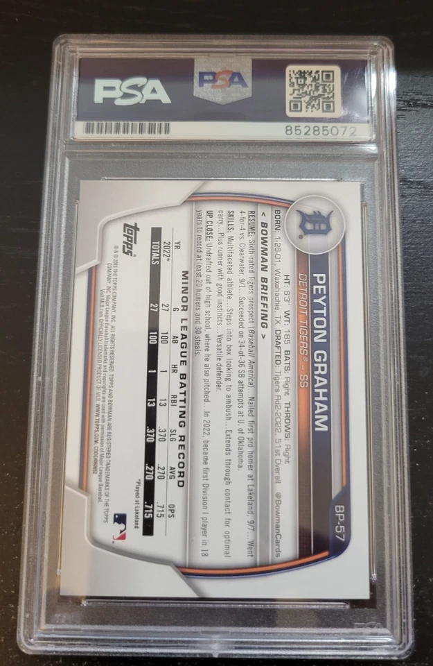 2023  MLB Bowman -Peyton Graham Auto-  Card #BP-57   PSA/DNA Authentic Auto - Image 2 of 2
