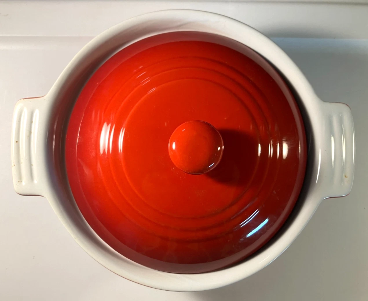 Le Creuset Vintage Enameled Cast Iron Dutch Oven with Lid Frame Orange Flame Red