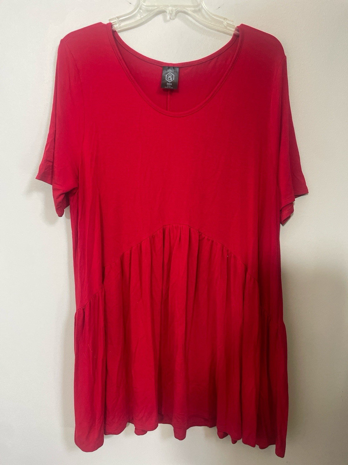 Agnes & Dora Red Ruffle Scoop Neck Short Sleeve Tunic Top Women's XXL