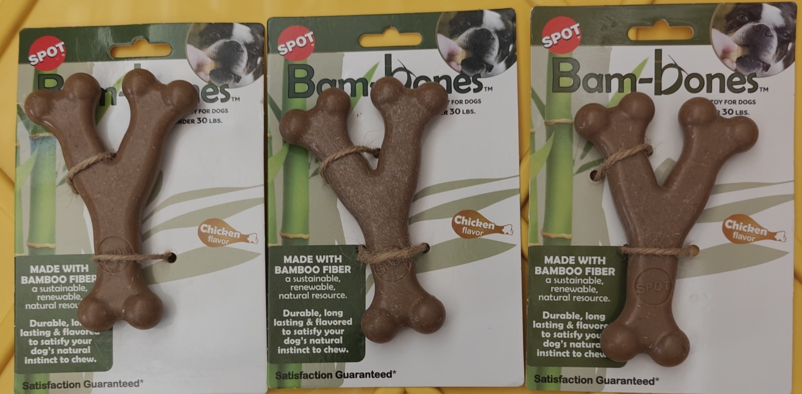 Spot Bam-bones Brown Chicken-Flavored Wish Bone Dog Toy  Combo-3