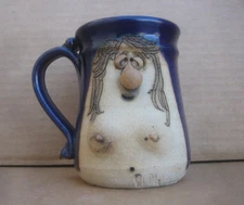 Peter Petrie Mug Cup Female Face Clay Artisan Pottery Vintage 1970's Boobies