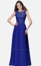 Women's evening dresses sleeveless ball gown bridesmaid dress chiffon blue 32EU