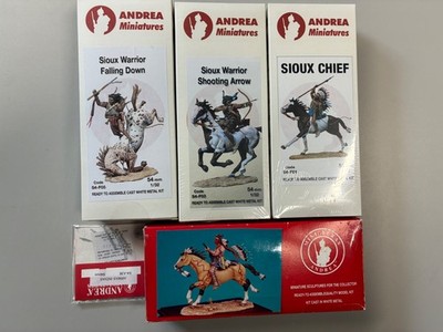 Andrea Miniatures 4 x Sioux Indianer zu Pferd OVP 54 mm