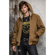G.H. Bass Duck Canvas Work Jacket Mens L Brown Thrashed Sherpa Lined Grunge