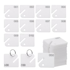 50Pcs Number Tags 1-50 1.5" Plastic Hanging Slotted Key Tags with Rings