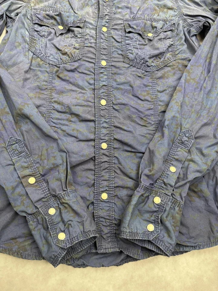 Camisa True Religion Mujer Mediana Azul Floral Perla A Presión Occidental Manga Larga EE. UU. Foto 4 de 4