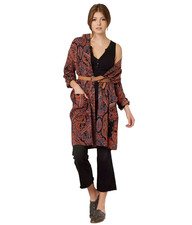 Free People Paisley Print Duster Cardigan Black Orange Blue Rayon XS Boho Kimono