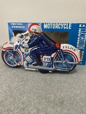 1960's Tin LITHO Police Friction Toy Motorcycle Original Box - "NOS" Japan