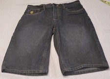 VTG Rocawear Boys Embroidered Long Black Jean Denim Shorts Sz14 Y2K