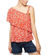 Sanctuary Clothing Womens Flounce One Shoulder Blouse, Red, Medium
