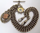 SUPERB HEAVY 70g ANTIQUE 1919 STERLING SILVER DOUBLE ALBERT CHAIN T BAR NECKLACE
