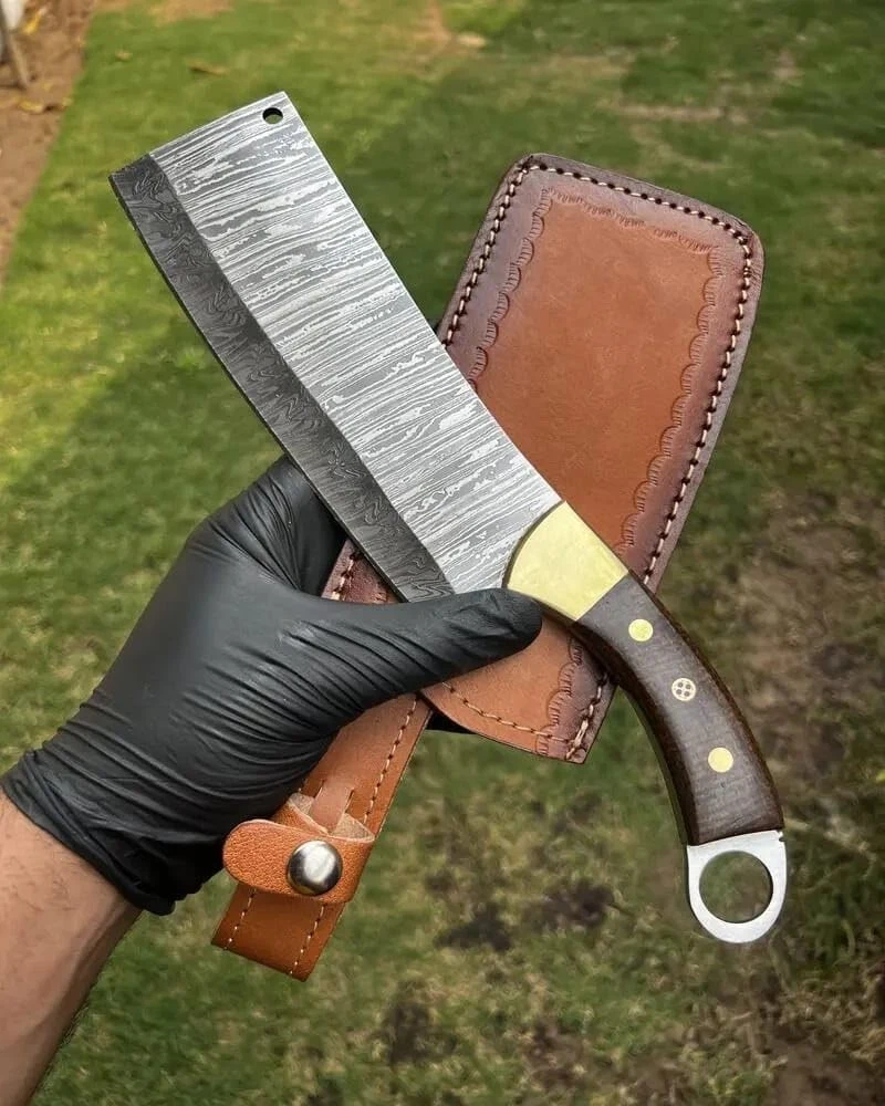 Kitchen, Outdoor Use Handmade Damascus Steel Blade Cleaver Knife Micarta Handle