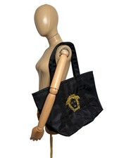 Vtg Gianni Versace Black Embroidered Medusa Nylon Tote Bag