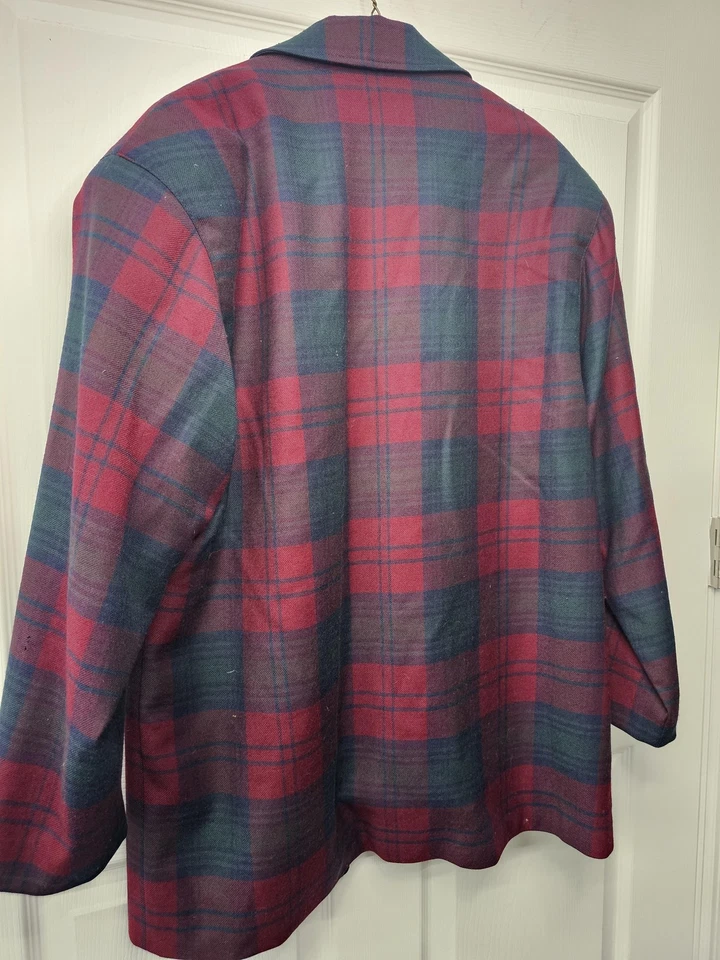 Vintage Giorgio Sant'Angelo Blazer Womens Medium Large Burgundy Navy Plaid 90s - Image 3 of 4