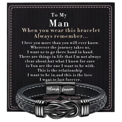 YADOCA Herren Armband To My Man, Leder Geschenk für Ihn Love You schwarz 