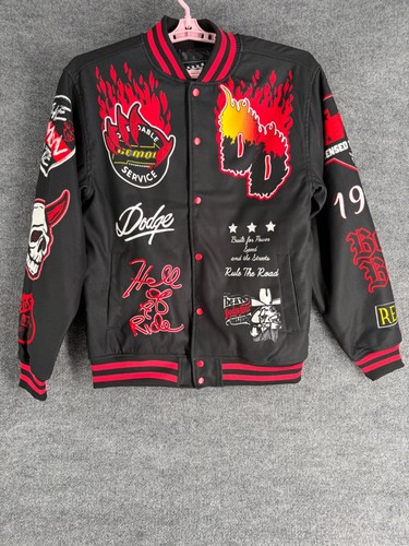 Reason x Dodge Jacket Demon SRT Men Large Black Bomber Lined Varsity Racing - Picture 1 of 17