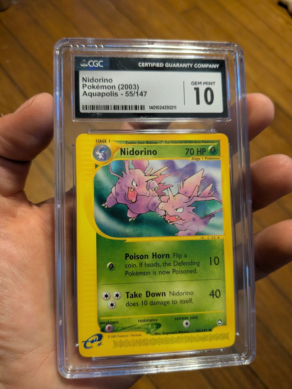 (POP 12) CGC 10 GEM MINT Nidorino 55/147 Aquapolis Pokemon Card