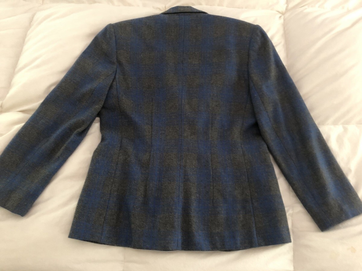 Vtg 90s GAP Blazer Jacket Wool Blend Blue Grey Plaid M | eBay