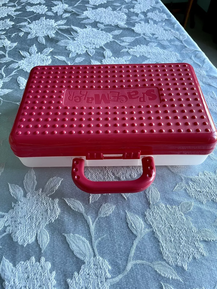 Spacemaker Large Red Pink Pencil Box with Handle Plastic Storage Case 11 x  7