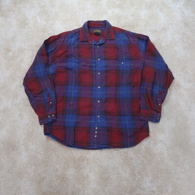 Eddie Bauer Flannel Long sleeve Button Front Shirt Men's Large Red Blue Plaid