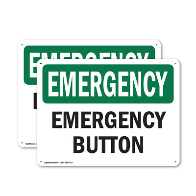 (2 Pack) Button OSHA Emergency Sign Decal Metal Plastic