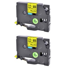 2PK HSe611 Heat Shrink Tube Black on Yellow Label Tape for Brother 5.8mm PTE550W