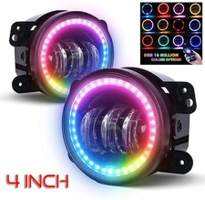 2x 4 Rgb Led Fog Lights Projector Halo Ring For Jeep Wrangler Jkjljt Dodge