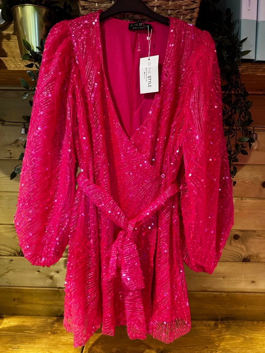 Pink sequin wrap dress cheap