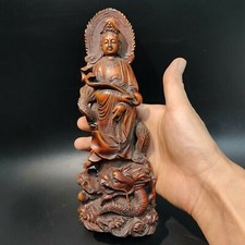 Vintage Hand Carved Wooden Buddha Statue Carvings Dragon Statue Antique Kwan Yin